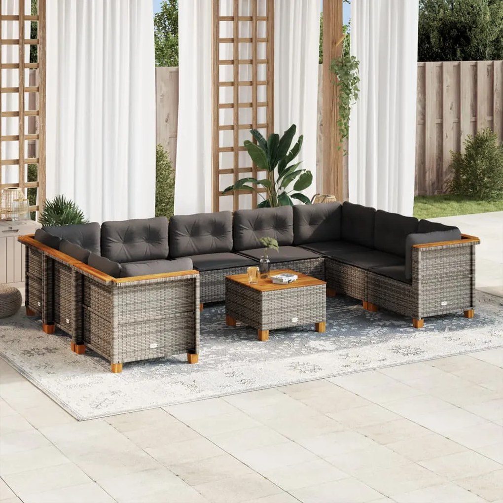vidaXL Set mobilier de grădină cu perne, 10 piese, gri, poliratan