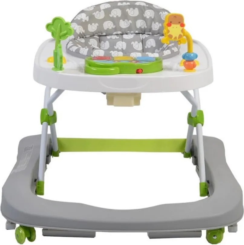 Premergator Premium reglabil in 3 trepte de inaltime NOVOKIDS™ ZooZoo Baby ,Roti silentioase din silicon, Cu melodii, Animalute, Pliabil, Gri