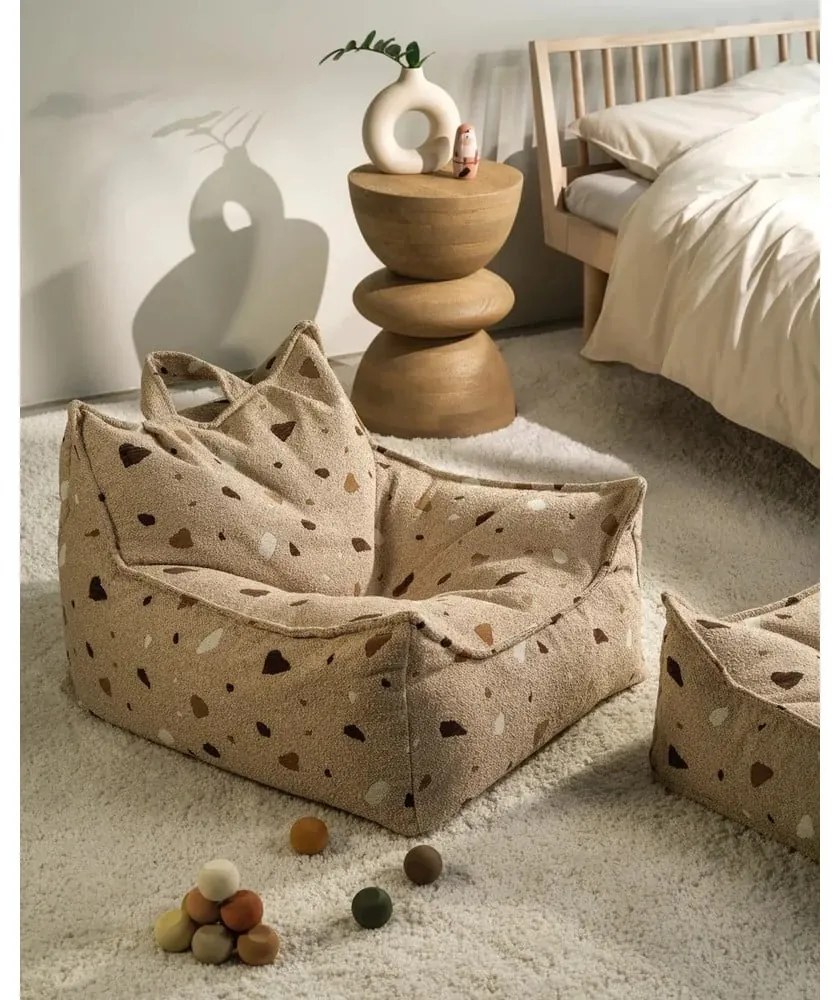 Fotoliu puf pentru copii maro deschis cu tapițerie din țesătură bouclé/cu tapițerie din chenille Terrazzo Chair – Wigiwama