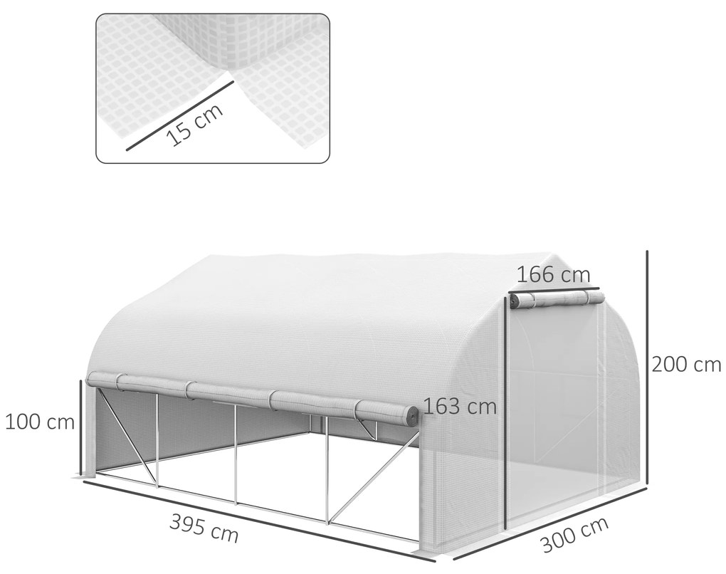 Outsunny Sera de Gradina 4x3m cu Pereti Laterali si Usa cu Fermoar 8 Ferestre Tunel pentru Plante | Aosom Romania