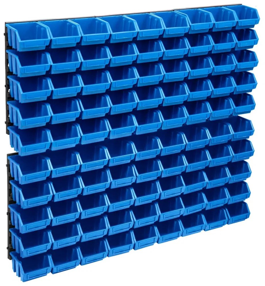 vidaXL Set cutii depozitare, 96 piese, panouri perete, albastru&amp;negru