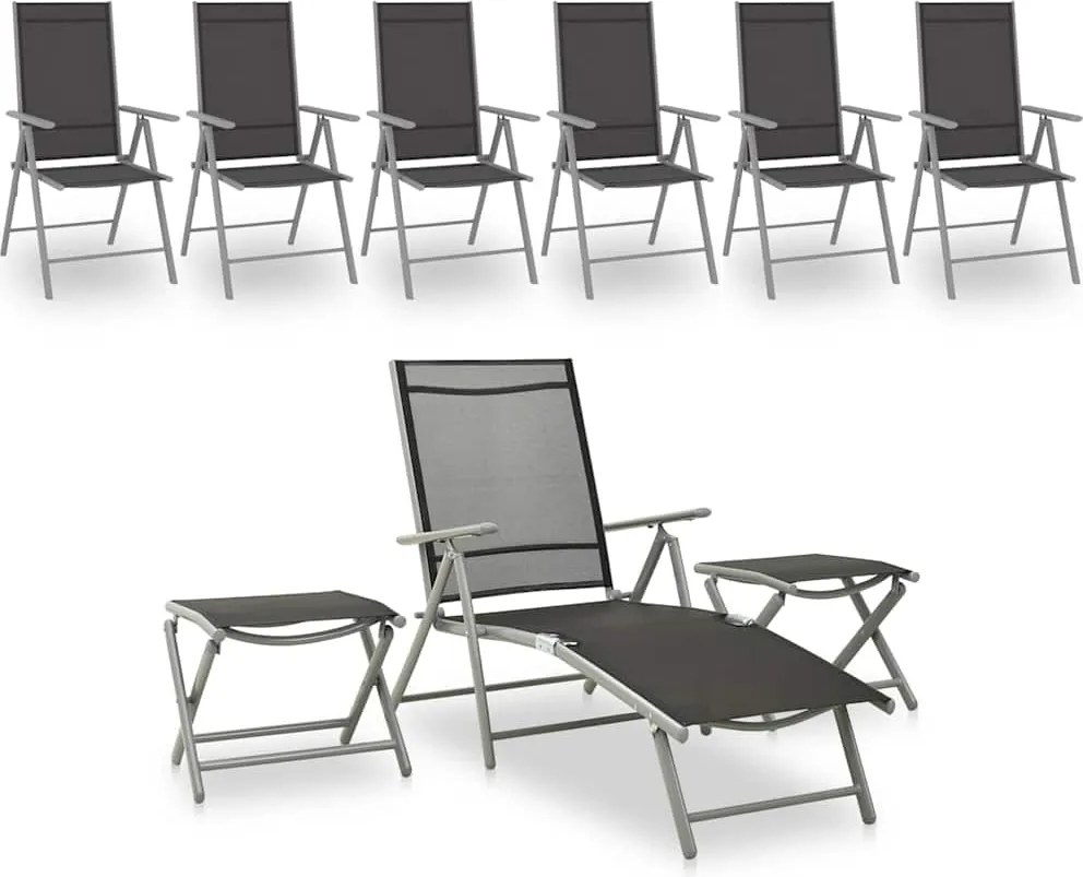 vidaXL Set mobilier de grădină, 9 piese, negru și argintiu