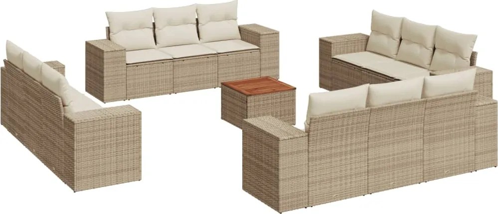 vidaXL Set canapele de grădină, 13 piese, cu perne, bej, poliratan