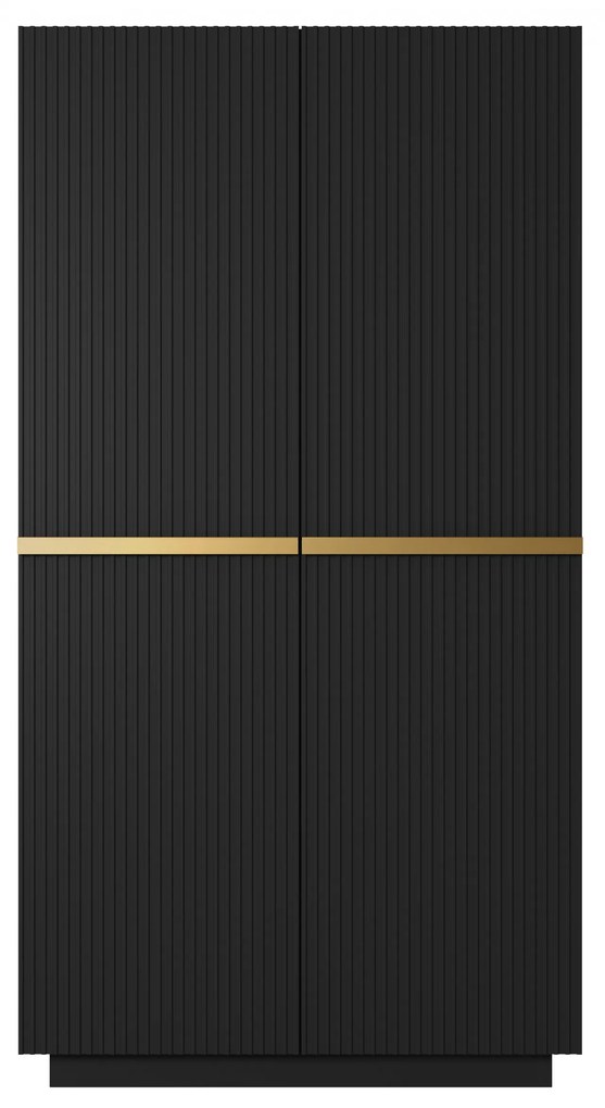 Dulap Nicole 100 cm cu rafturi - negru mat / mânere aurii