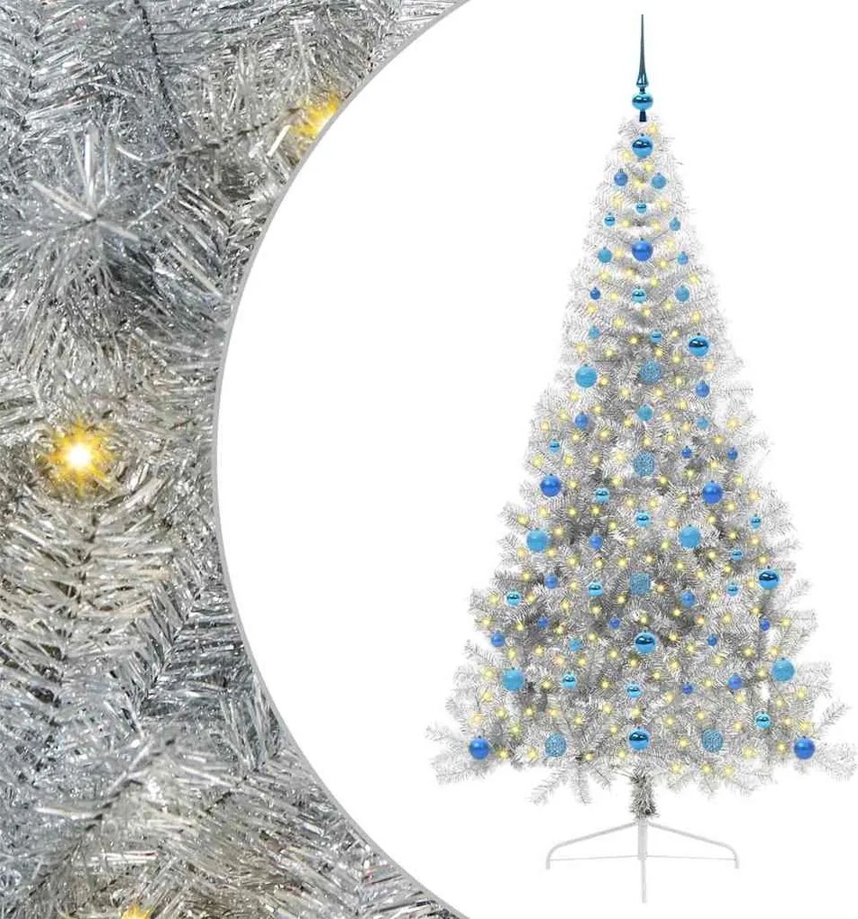 vidaXL Pom de Crăciun artificial pre-iluminat Argintiu 210 cm PET