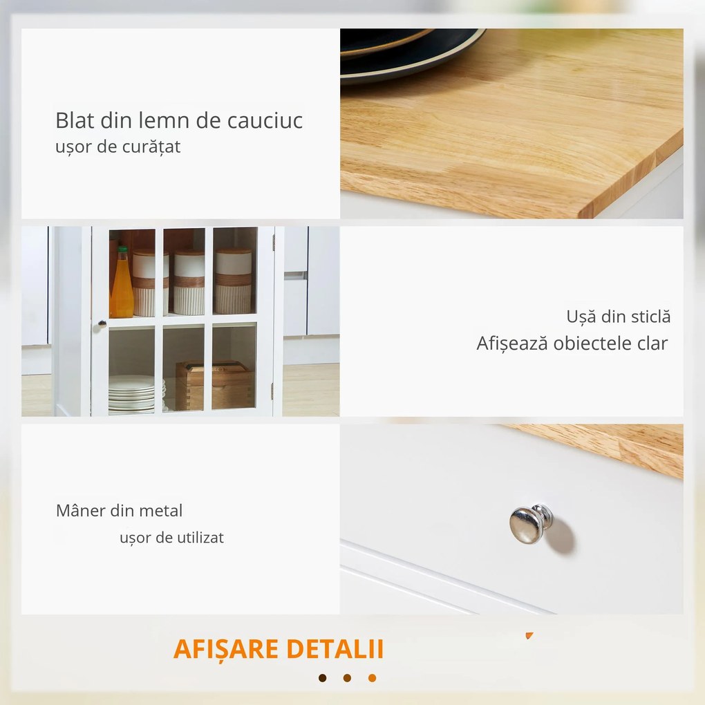 HOMCOM Cărucior Bucătărie Compact, Multifuncțional, Spațiu Depozitare, 67x48x86.5cm, Design Modern, Alb | Aosom Romania