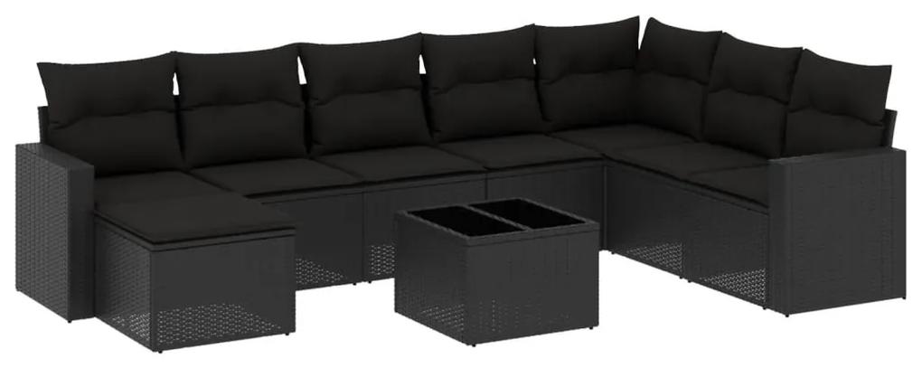 3219355 vidaXL Set mobilier de grădină cu perne, 9 piese, negru, poliratan