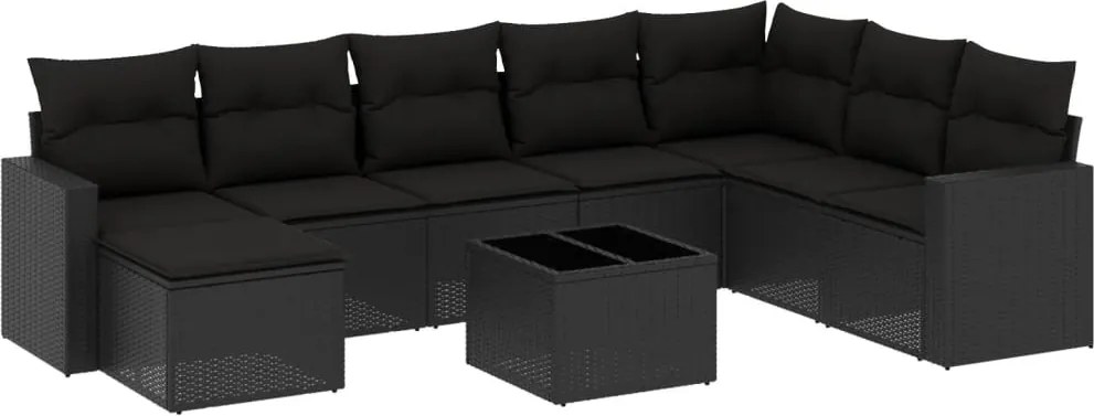 vidaXL Set mobilier de grădină cu perne, 9 piese, negru, poliratan