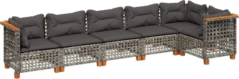 vidaXL Set mobilier grădină cu perne, 6 piese, gri, poliratan