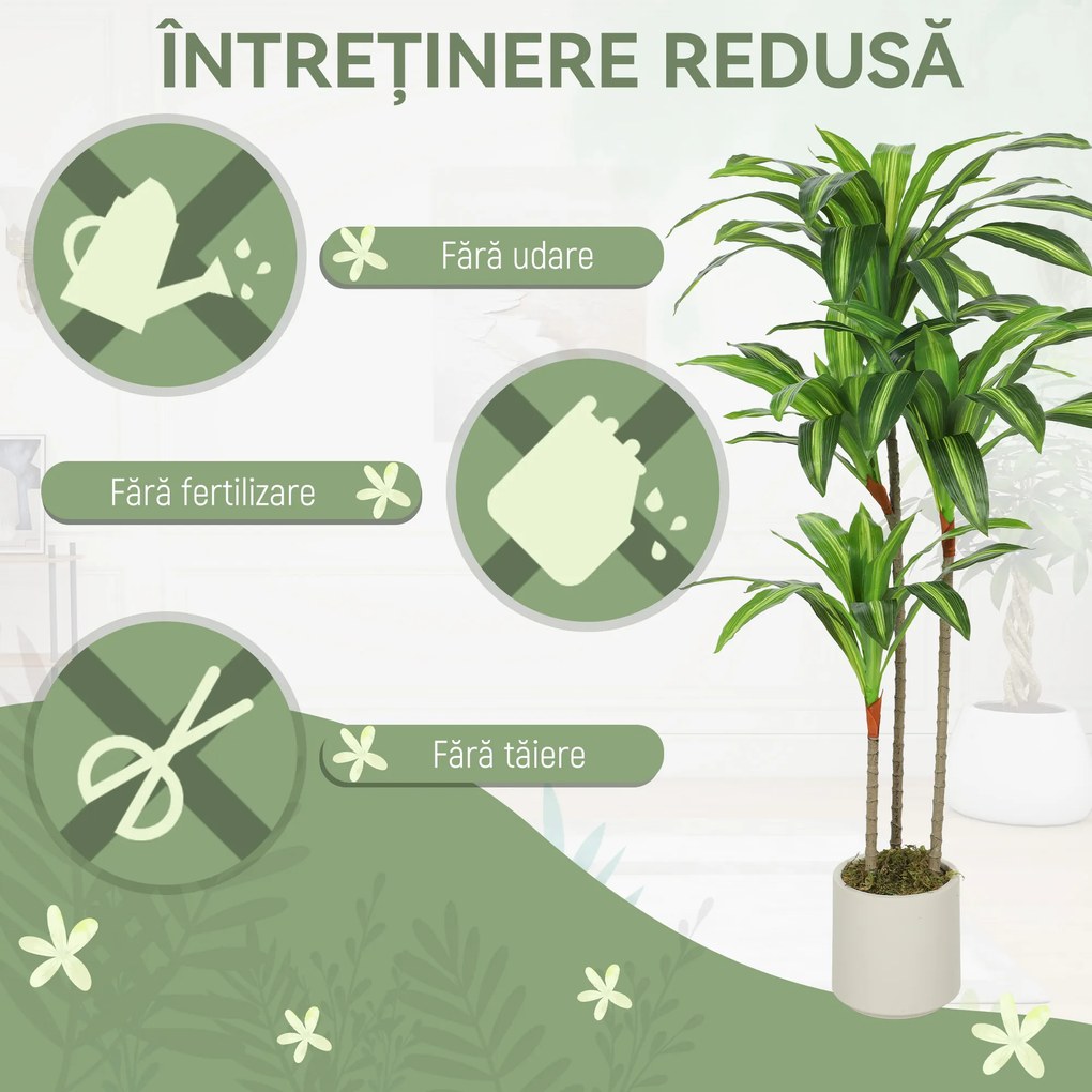 HOMCOM Arbore artificial Dracaena 120 cm cu ramuri flexibile - Verde | Aosom Romania