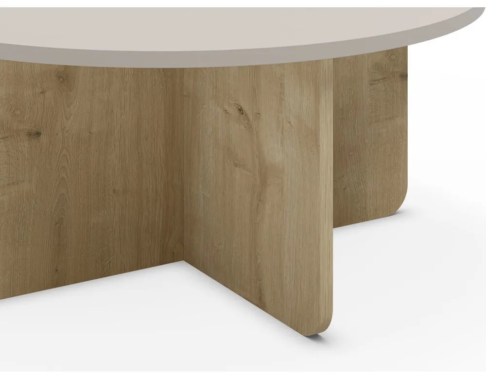 Măsuță de cafea crem/în culoare naturală rotundă cu aspect de lemn de stejar ø 80 cm Hillary – Marckeric