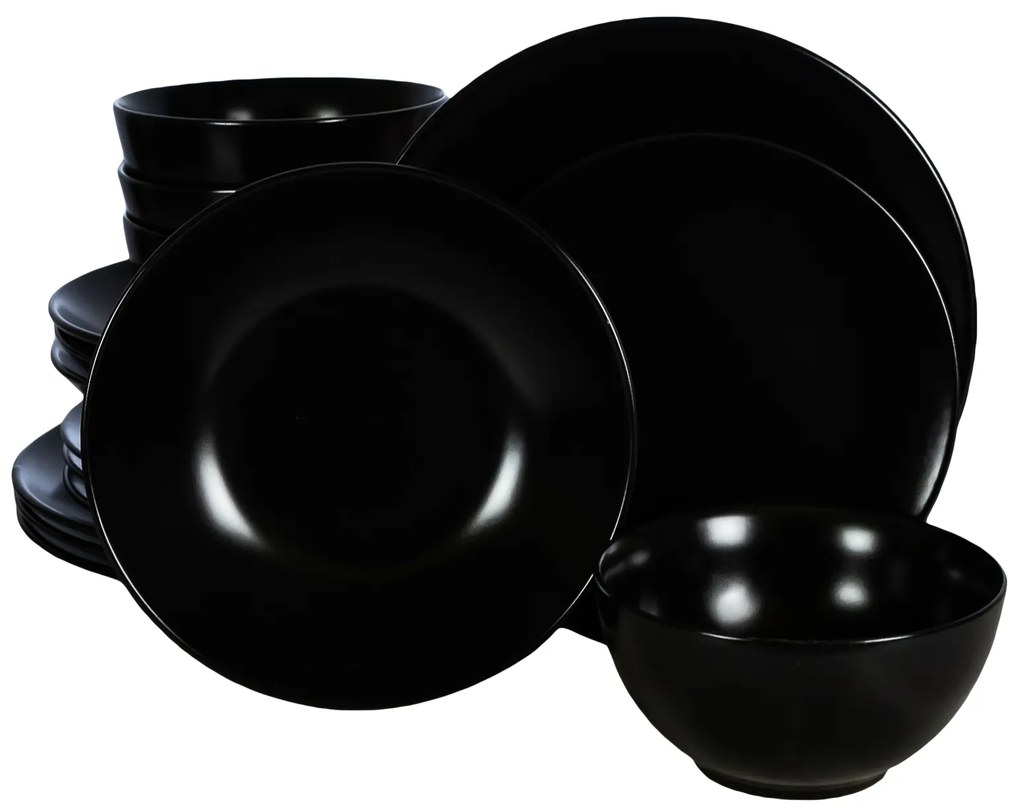 Set Complet Serviciu De Masa Abyss 16 piese pentru 4 persoane Negru Mat