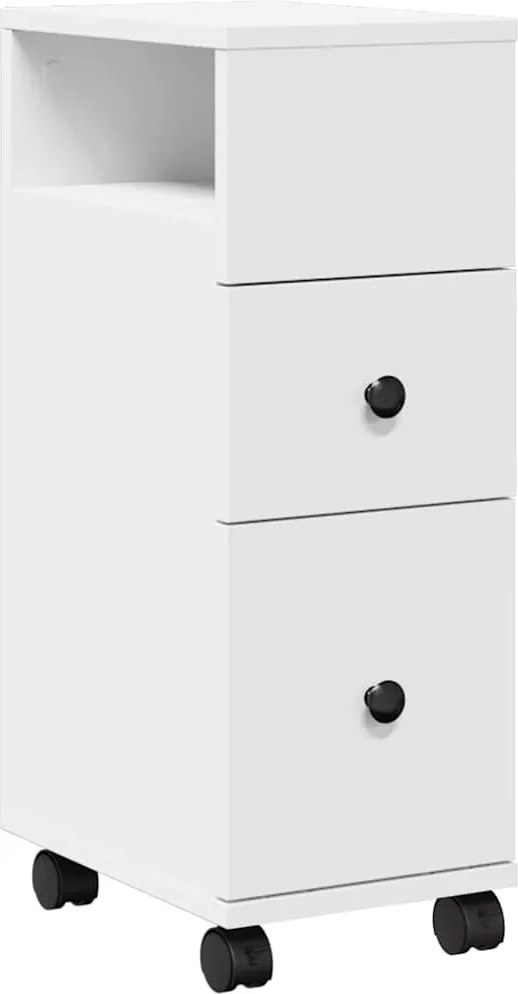 vidaXL Dulap de baie îngust cu roți, alb, lemn prelucrat