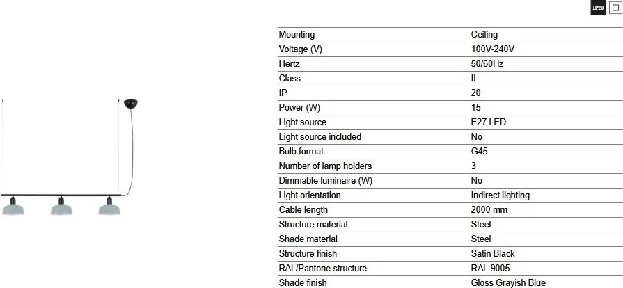 Lustra suspendata metal TATAWIN S 3L negru, blue