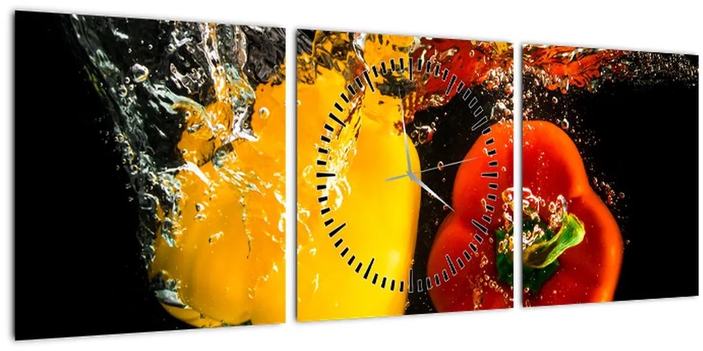 Tablou - ardei în apă (cu ceas) (90x30 cm)