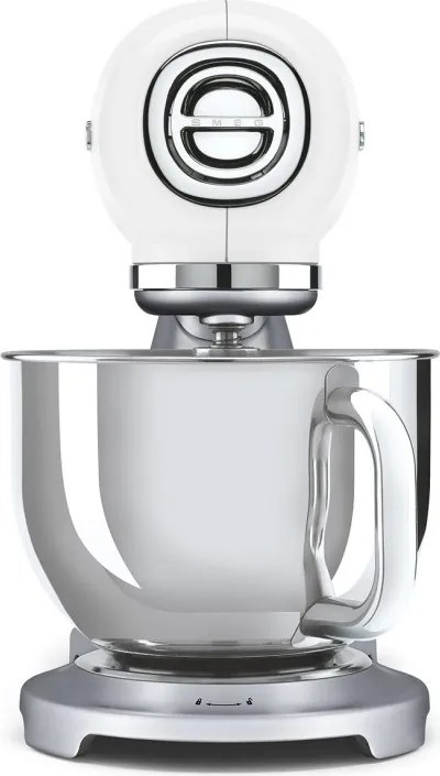 Mixer planetar Smeg SMF04WHEU, 800 W, 4,8 l, 10 viteze, funcție de pornire treptată, picioare antiderapante, alb/inoxidabil