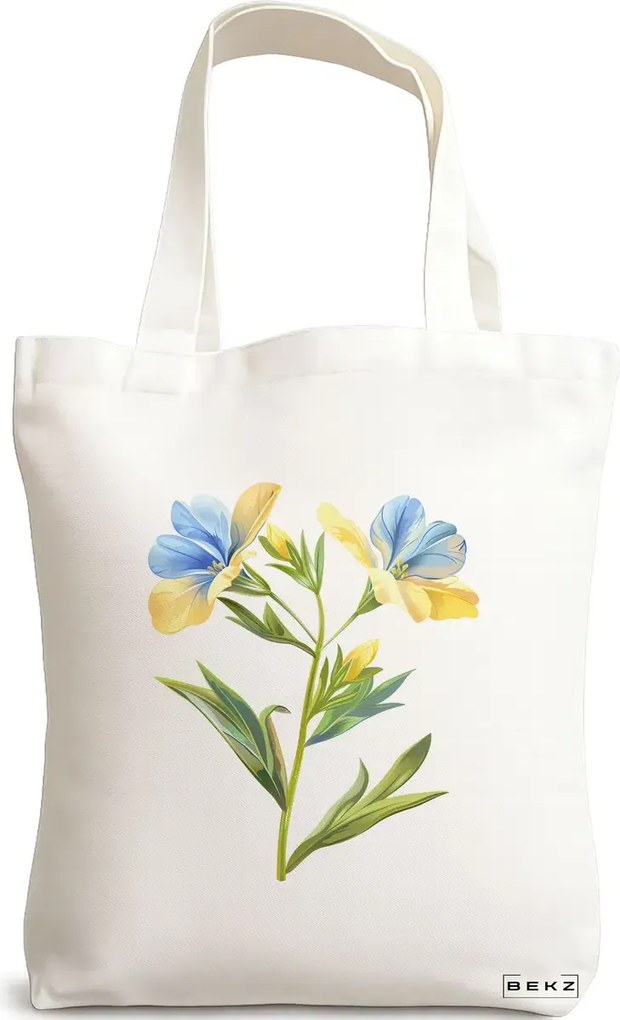 Sacosa de Panza pentru Cumparaturi, Geanta Tote, model Fresh Flowers 38 x 34.5 cm, Alba, BEKZ®
