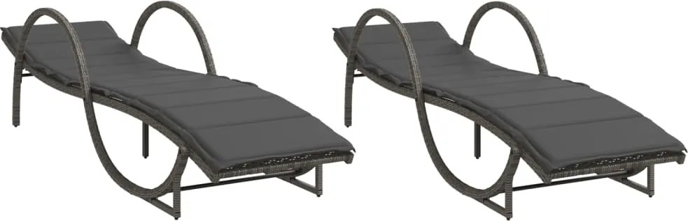 vidaXL Șezlonguri de plajă cu perne, 2 buc., gri, poliratan