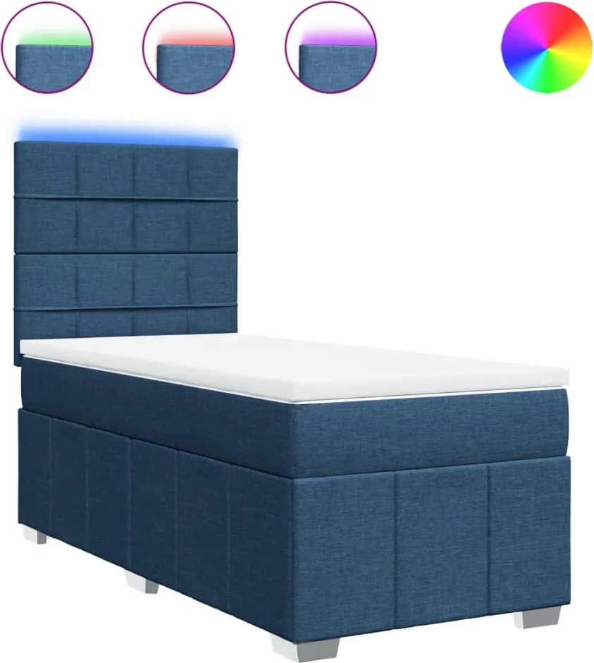 vidaXL Pat box spring cu saltea, albastru, 90x200 cm, textil