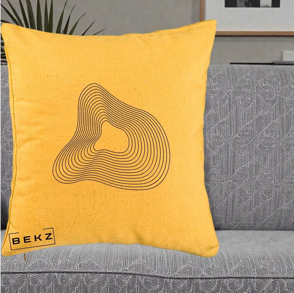 Perna Decorativa Abstract Linii Organice, 40x40 cm, Galben, Husa Detasabila, Perna Inclusa, BEKZ®