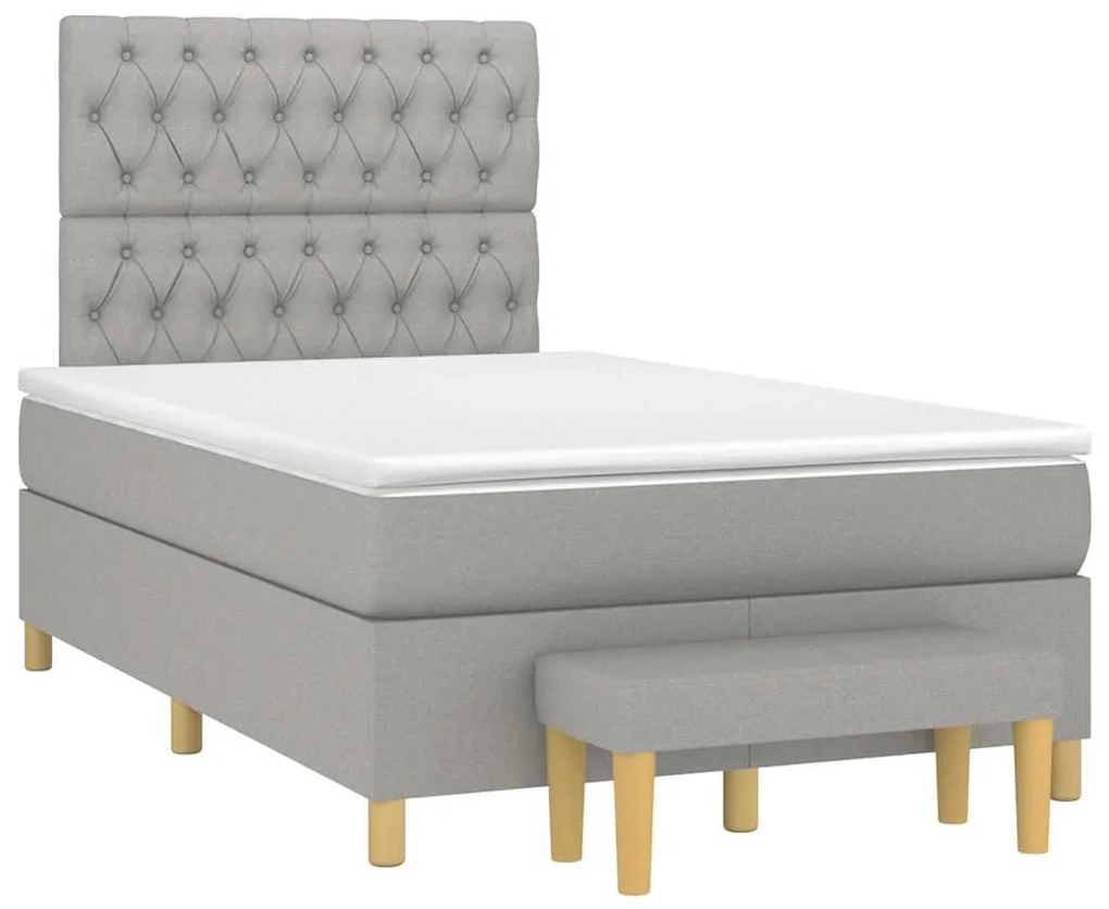 vidaXL Pat box spring cu saltea, gri deschis, 120x190 cm, textil