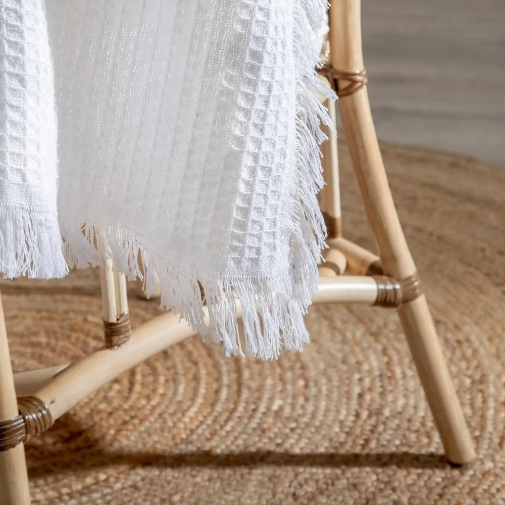 Cuvertură albă din bumbac reciclat 260x280 cm Honeycomb – Ixia