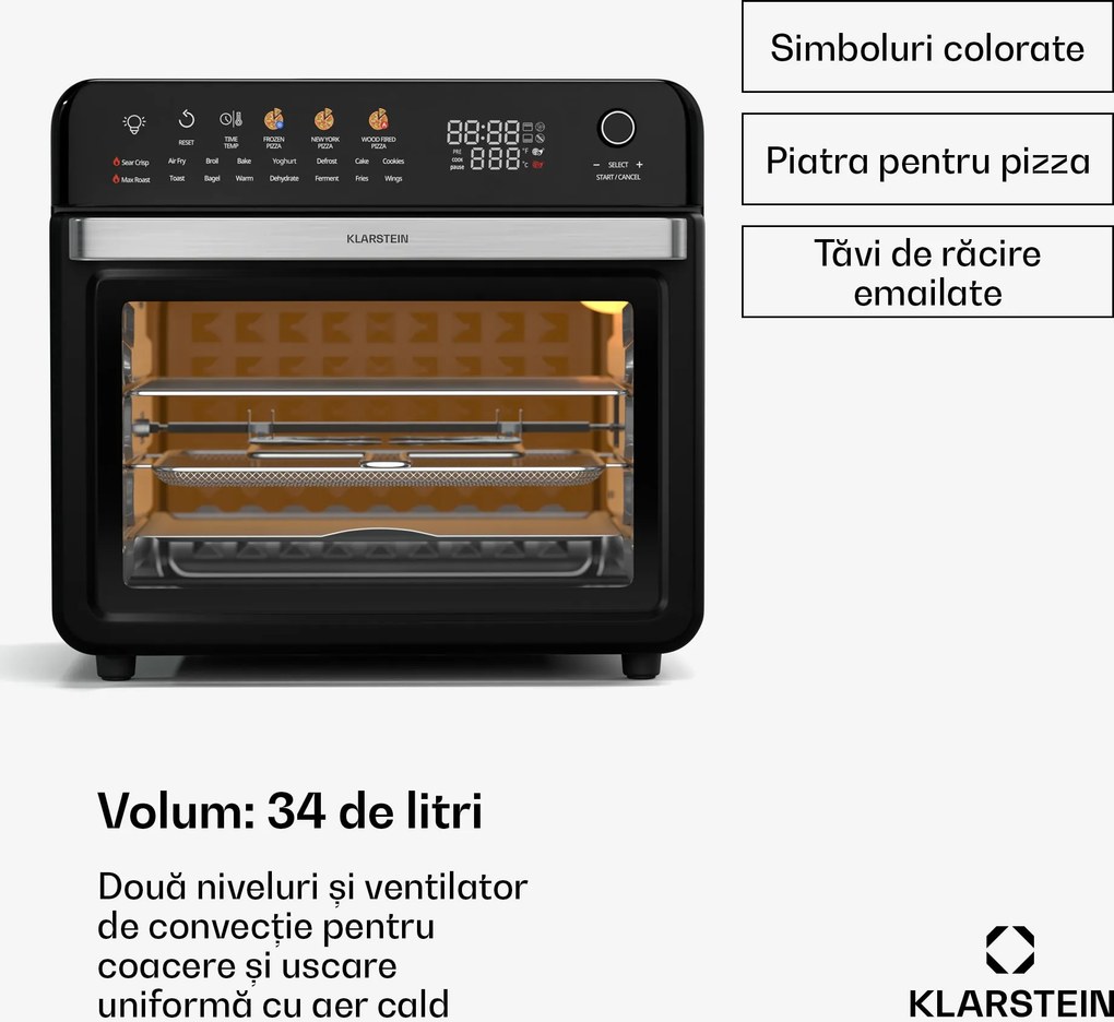 Klarstein AirGlaze Digital friteuză digitală cu aer cald, 2000 W, 19 programe, inclusiv accesorii lavabile în mașina de spălat vase