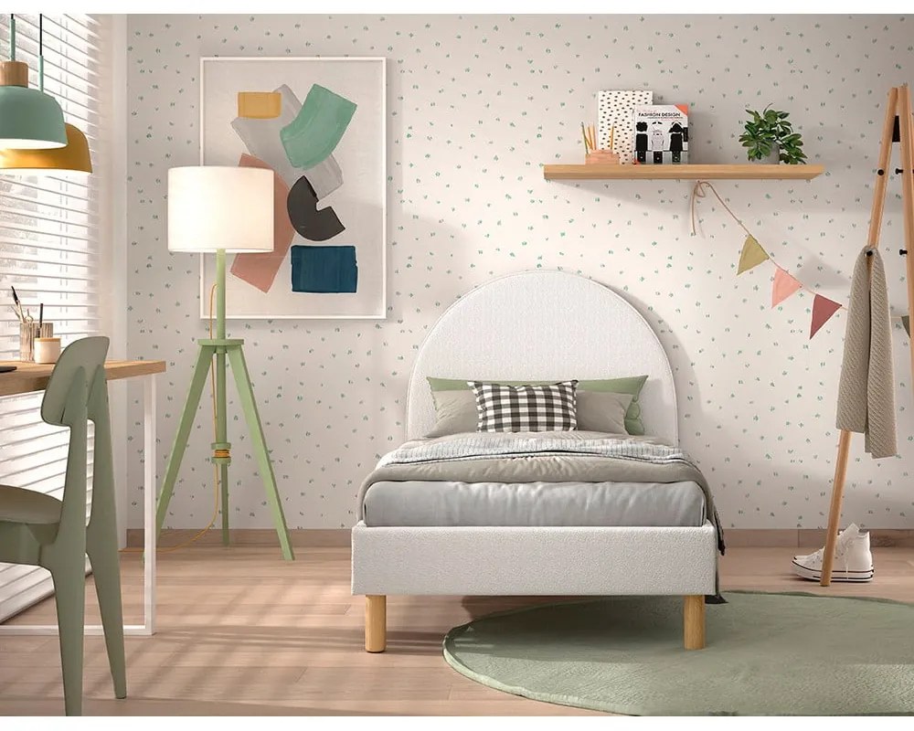 Pat single alb tapițat cu somieră 90x200 cm MOON – Vipack