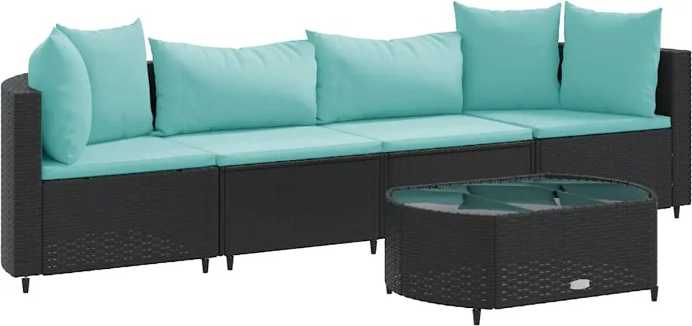 vidaXL Set mobilier de grădină cu perne, 5 piese, negru, poliratan