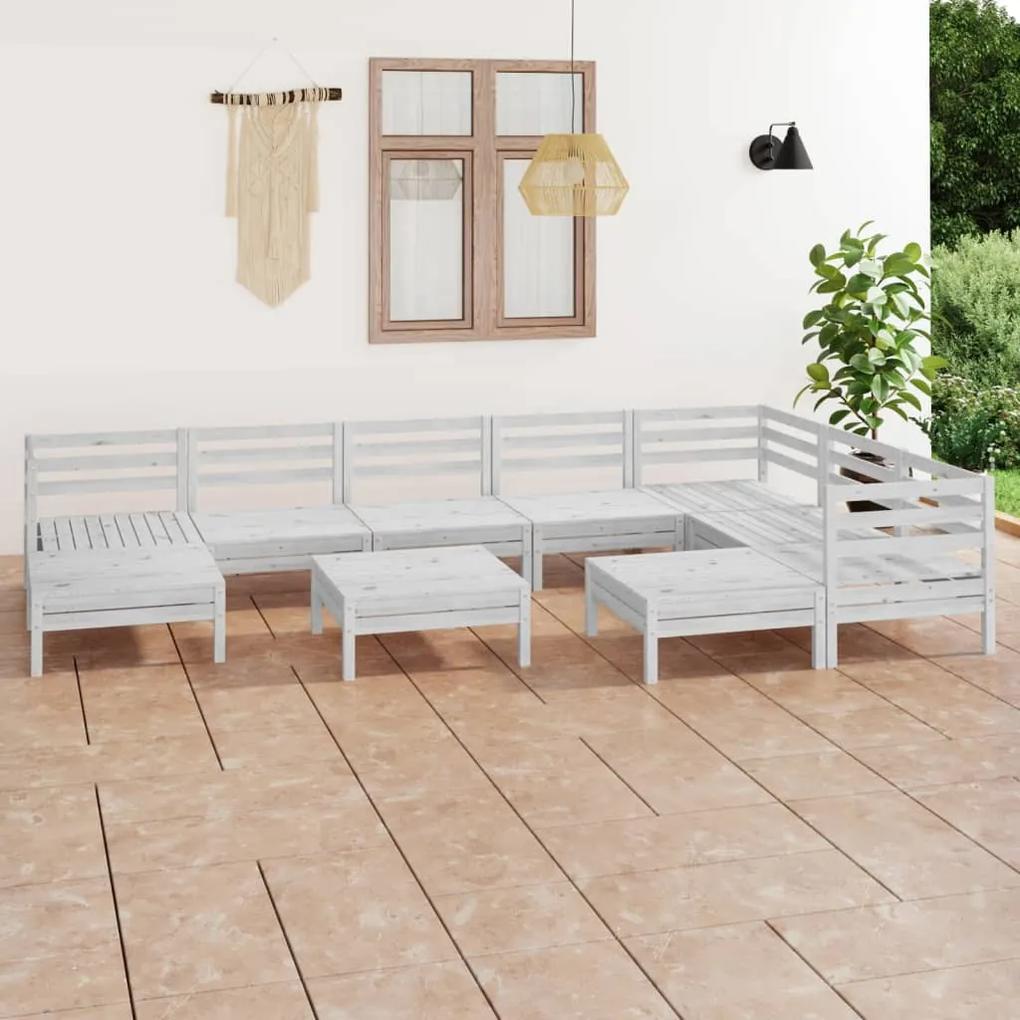 3083030 vidaXL Set mobilier de grădină, 10 piese, alb, lemn masiv de pin