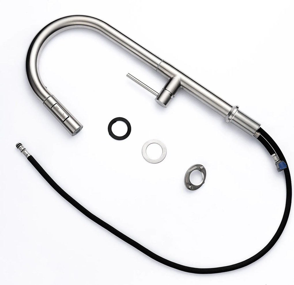 Baterie bucătărie cu duș extractabil - 292 oțel inoxidabil Satinat P14A