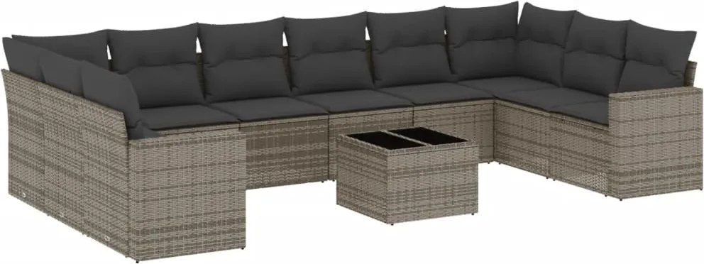 vidaXL Set canapele de grădină cu perne, 11 piese, gri, poliratan