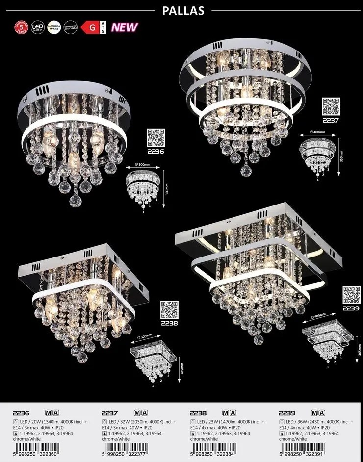 Plafoniera LED design modern Pallas crom, alb 40cm