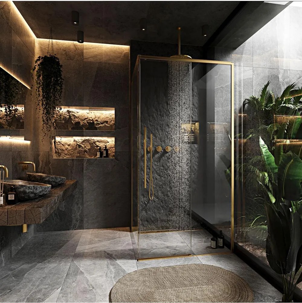 Cabina de dus SOLAR cu cadita alba 90x90 cm auriu periat