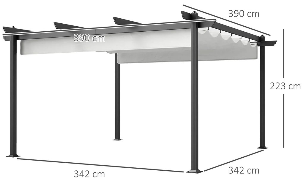 Outsunny Pergolă Retractabilă cu Structură din Aluminiu, Copertină de Soare pentru Grădină sau Terasă, 390x390x223 cm, Alb | Aosom Romania