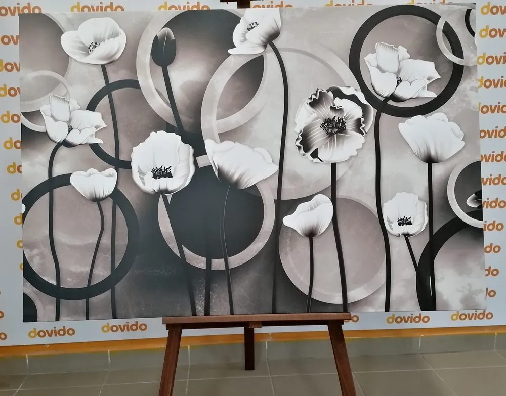 Tablou maci pe un fundal abstract în design alb-negru