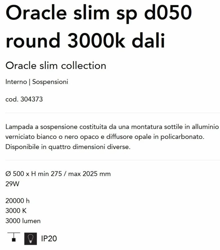 Lustra LED suspendata design slim Oracle d050 round 3000k dali alb