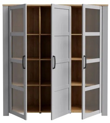 Vitrina Cu 3 Usi Behalf Stejar Riviera Si Stejar Gri, 151.1 Cm