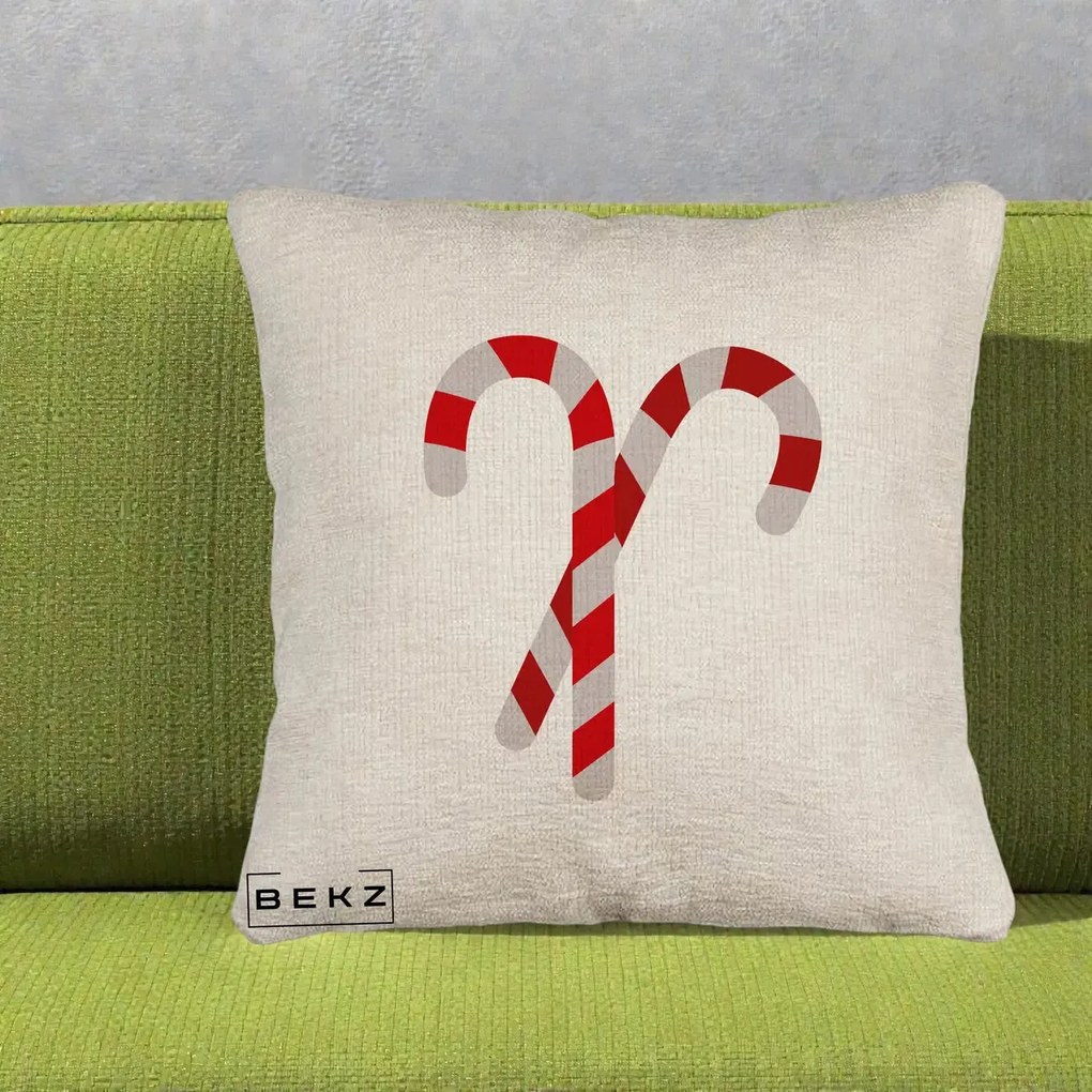 Perna Decorativa Candy Cane de Craciun, 40x40 cm, Bej Canapea, Husa Detasabila, Perna Inclusa, BEKZ®