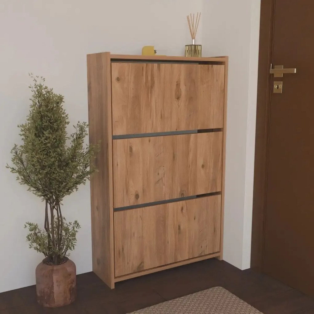 Pantofar 3 usi, culoare nuc.113x70x24 cm