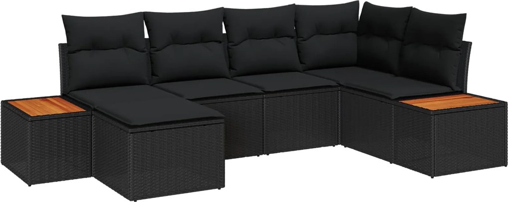 vidaXL Set de canapele pentru grădină cu pernă 6 pcs Negru poliratan