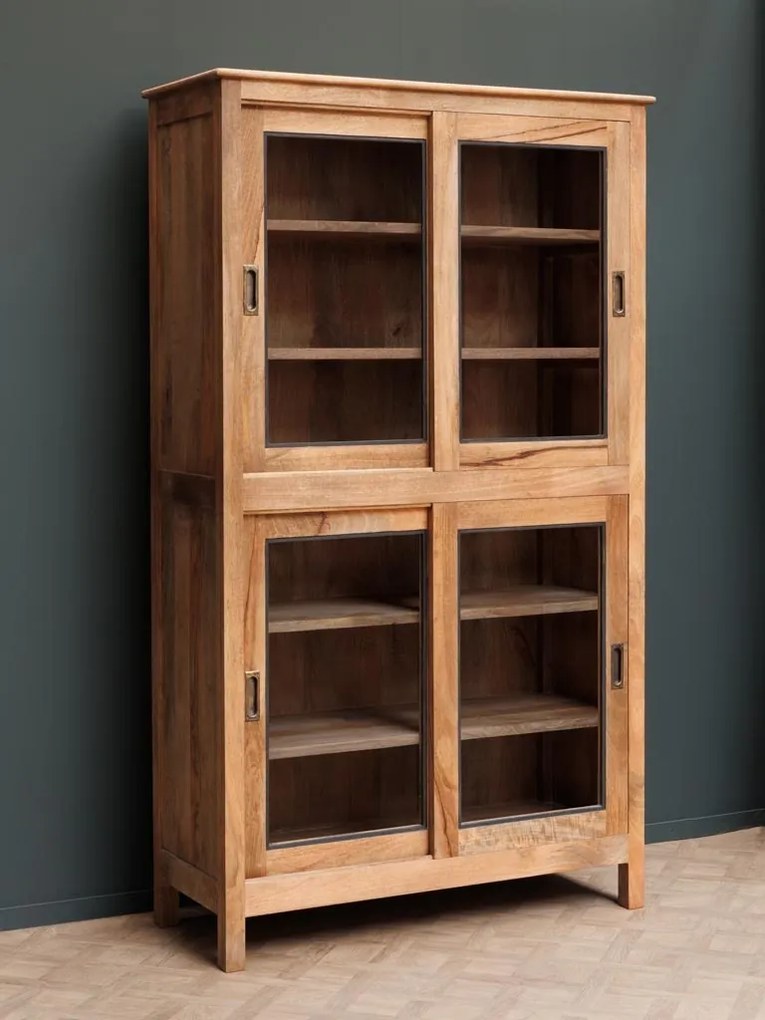 Vitrina din lemn reciclat si sticla, cu 4 usi glisante, Gustave