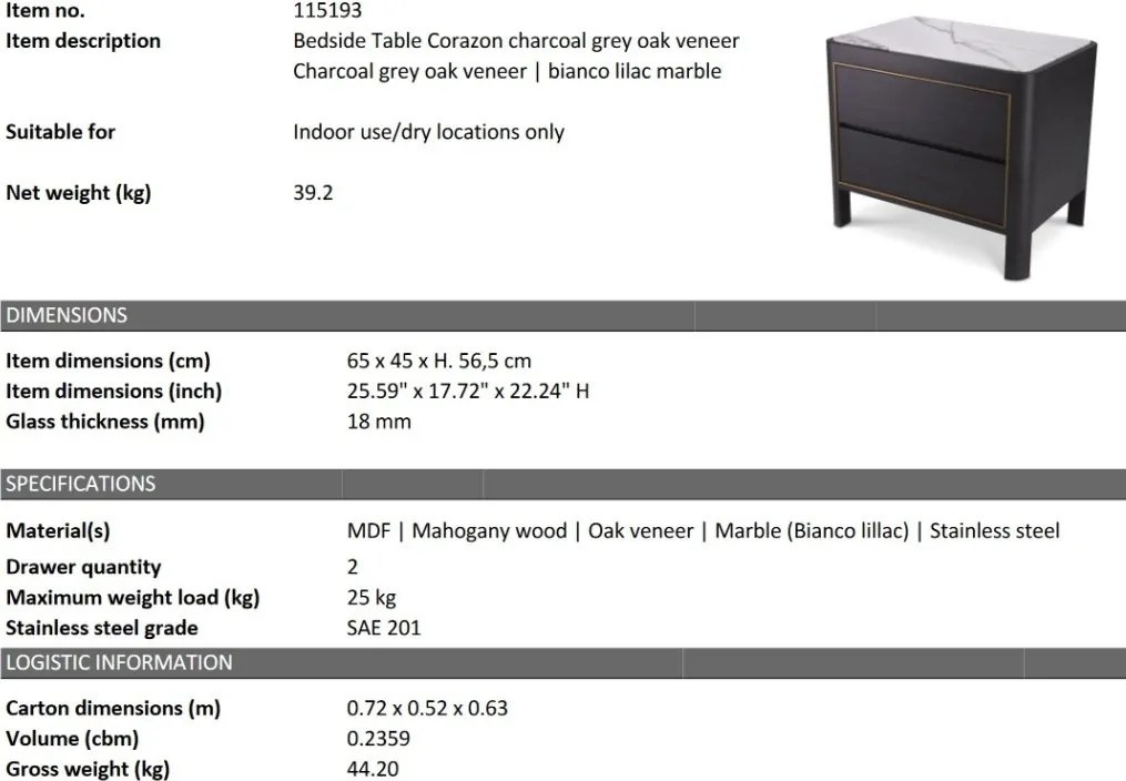 Noptiera, Masuta design LUX Corazon