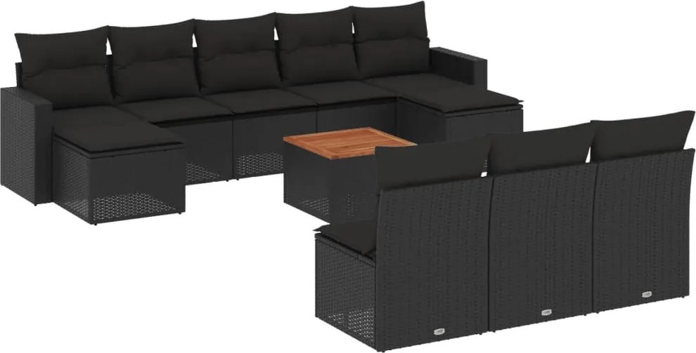 vidaXL Set canapele de grădină cu perne, 11 piese, negru, poliratan