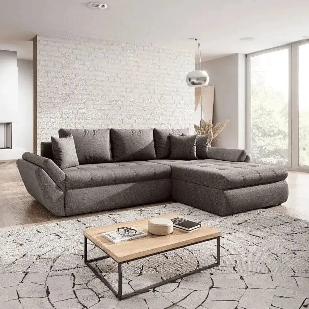 Colțar extensibil dumonde cu ladă de depozitare si sezut confortabil din spuma high-density, Loana Enjoy Kaki 270x185 cm