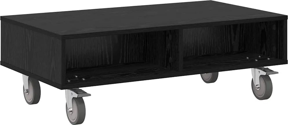 vidaXL Masă laterală cu roți Stejar Negru 90 x 50 x 30 cm