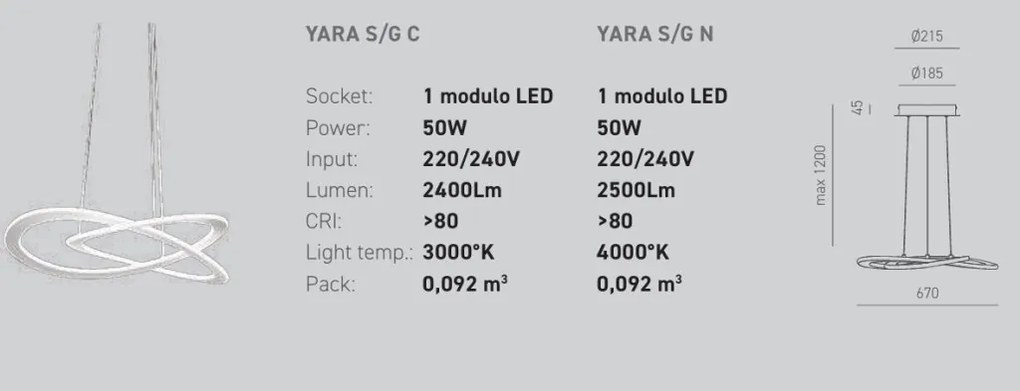 Lustra LED suspendata diametru 67cm YARA 3000K sau 4000K