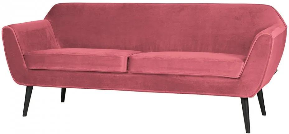 Canapea roz din catifea si lemn pentru 2,5 persoane Rocco Woood