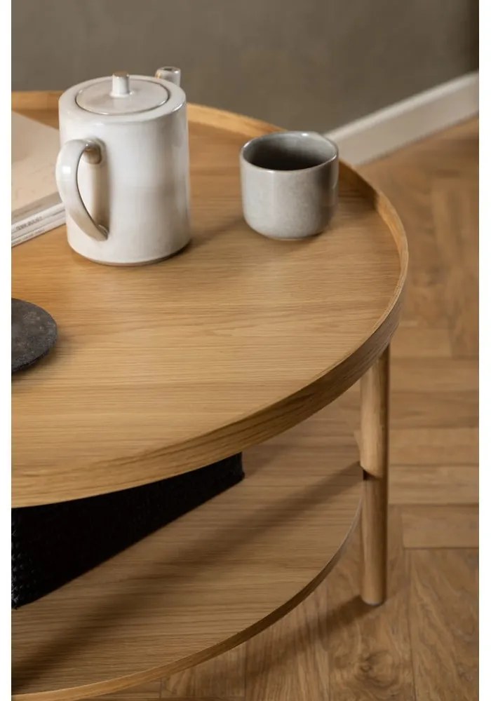 Măsuță de cafea în culoare naturală rotundă cu aspect de lemn de stejar ø 80 cm Banbury – Actona