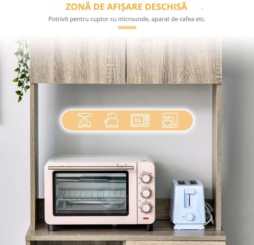 HOMCOM Bufet Modern pentru Bucătărie, Dulapuri și Sertare, Rafturi Reglabile, PAL, Gri, Spațiu Optimizat | Aosom Romania